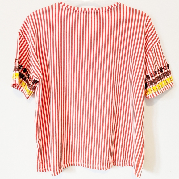 ZARA UK Embroidered Stripe Short Sleeve Top - Picture 3 of 6